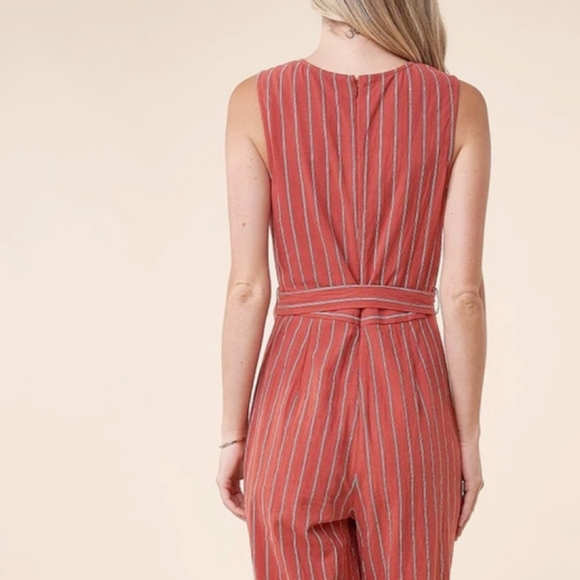 SUGAR + LIPS  Boho Chic Light Rust Striped Jumpsuit - Picture 8 of 9